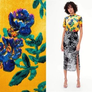 Zara Trafaluc Floral Velvet Top